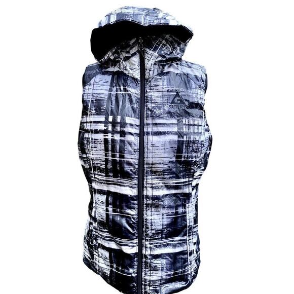 Gerry Reversible Hooded Black & Gray Plaid Sleeveless Quilted Vest Size Medium - Picture 2 of 6